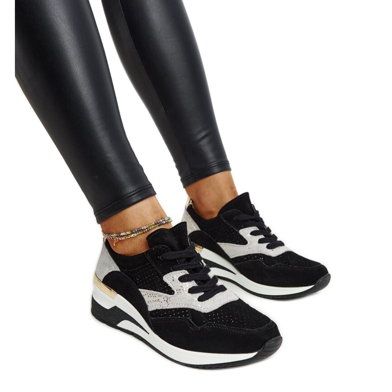 Black leather sports sneakers