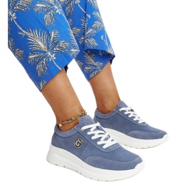 Blue leather shoes with a decorative buckle