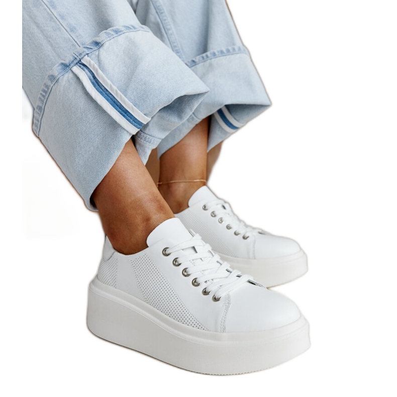 Blue leather shoes with a decorative buckle white
