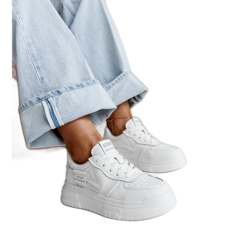 Aria white leather sneakers with a thick sole