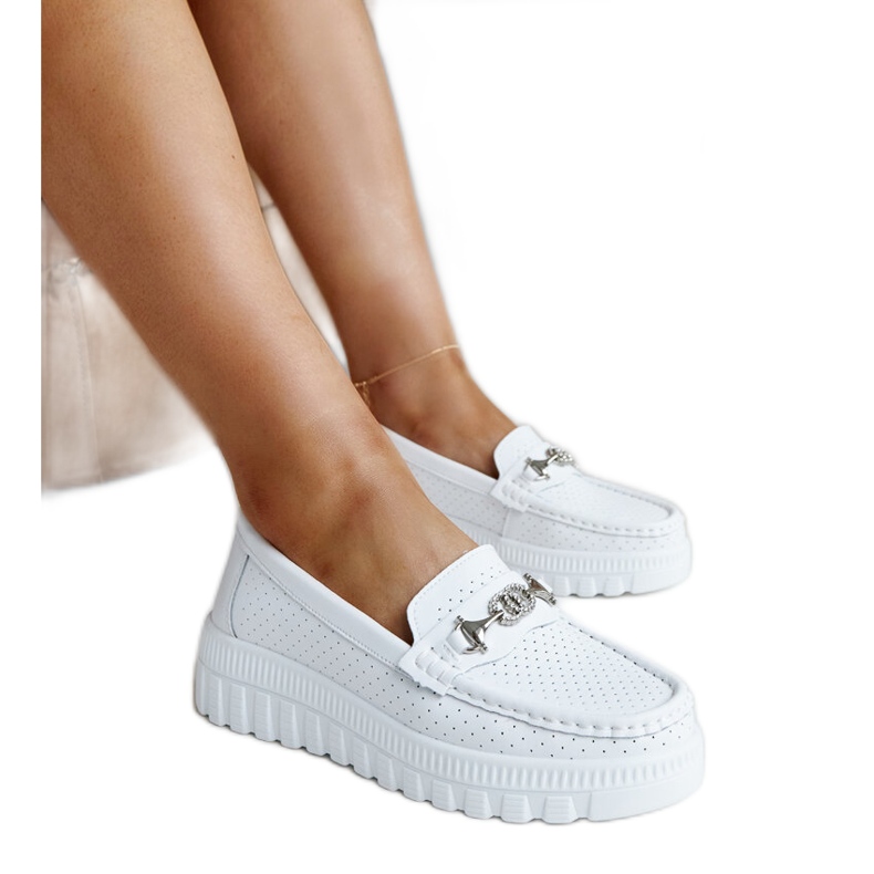 Women's white leather loafers
