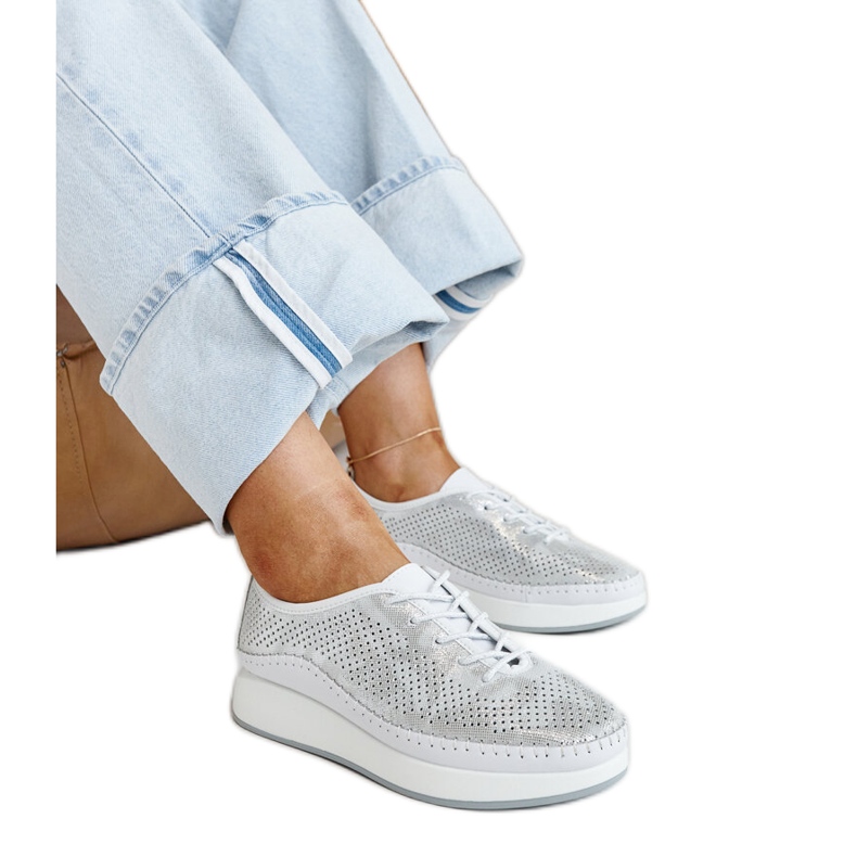 Silver leather sneakers on the Amana platform