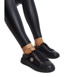 Black leather sneakers with Stradone rhinestones
