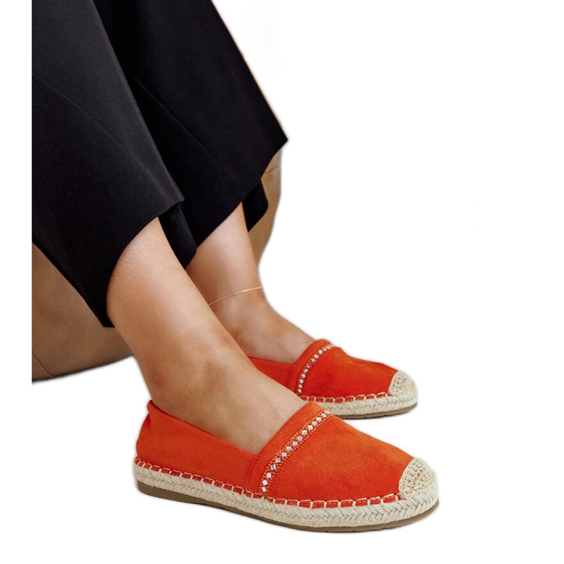 Orange espadrilles with Abia rhinestones
