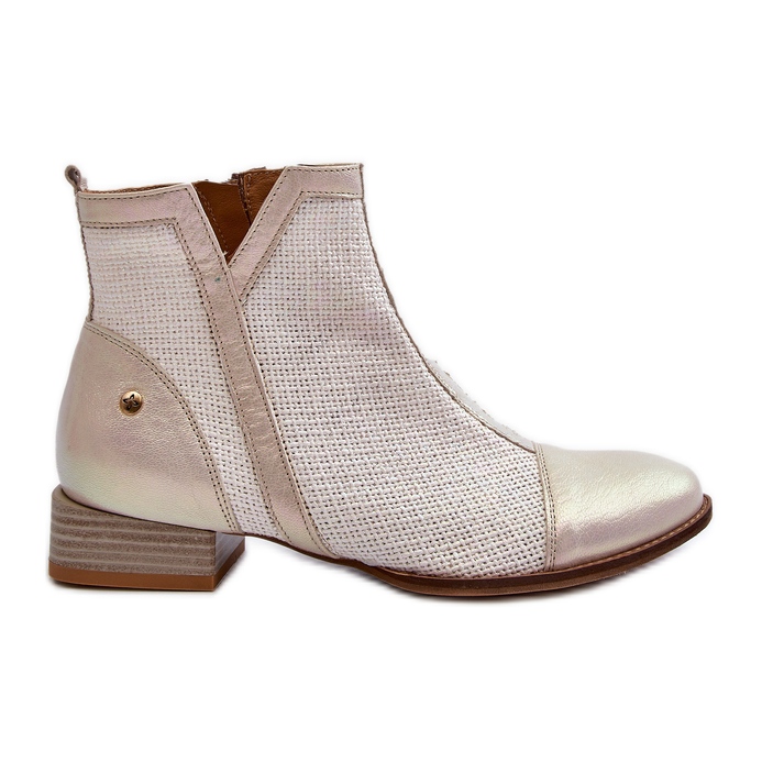 Leather Women's Low Heel Boots Maciejka 06397-22 Light Beige