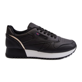 Merida Black Lace-up Platform Leather Sports Shoes