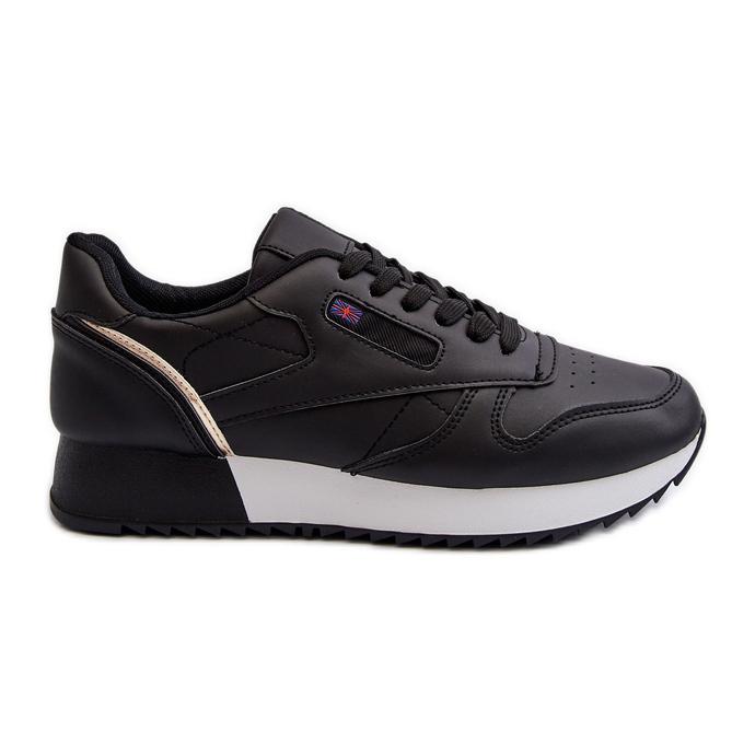 Merida Black Lace-up Platform Leather Sports Shoes
