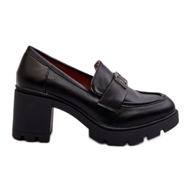 Women's shoes with massive heels and decoration, black Ranunca