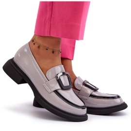 Vinceza Women's Patent Leather Moccasins Gray Fidodia grey