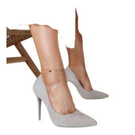 Gray high heels with a leather insert Amedie grey