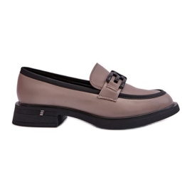 Vinceza Elegant Women's Leather Moccasins, Dark Beige Triana grey