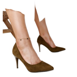 Dark green high heels with a Paume leather insert