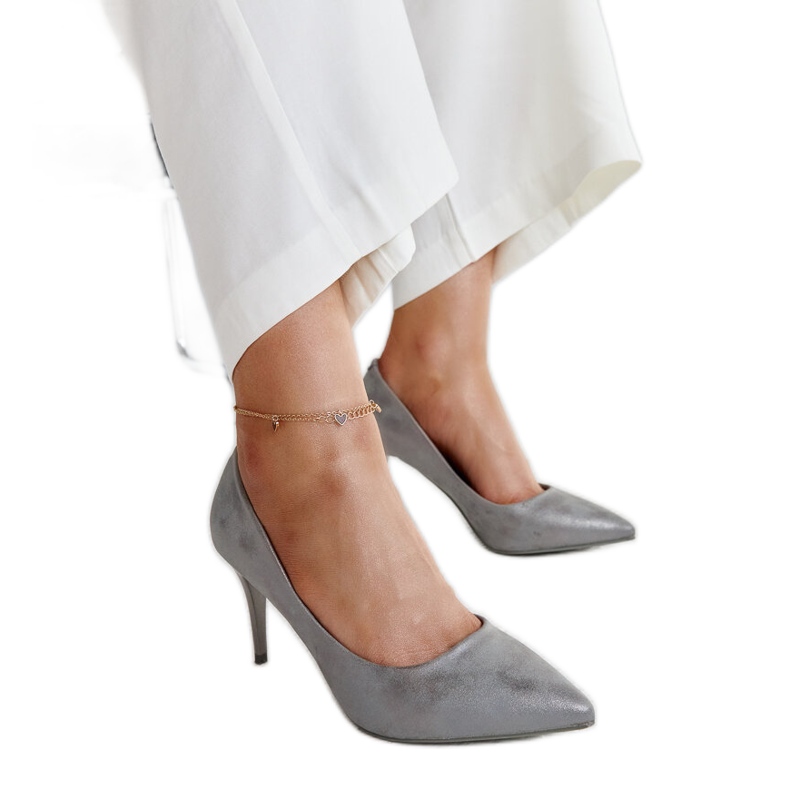 Gray metallic high heels with a leather insole from Soissons grey