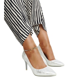 Silver metallic high heels with Paume leather insert
