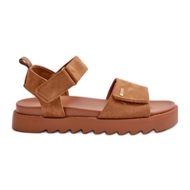 Women's Suede Sandals on the Big Star Platform NN274705 Brown