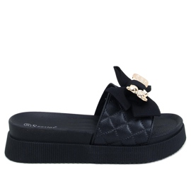 Brandis Black gold teddy bear flip flops