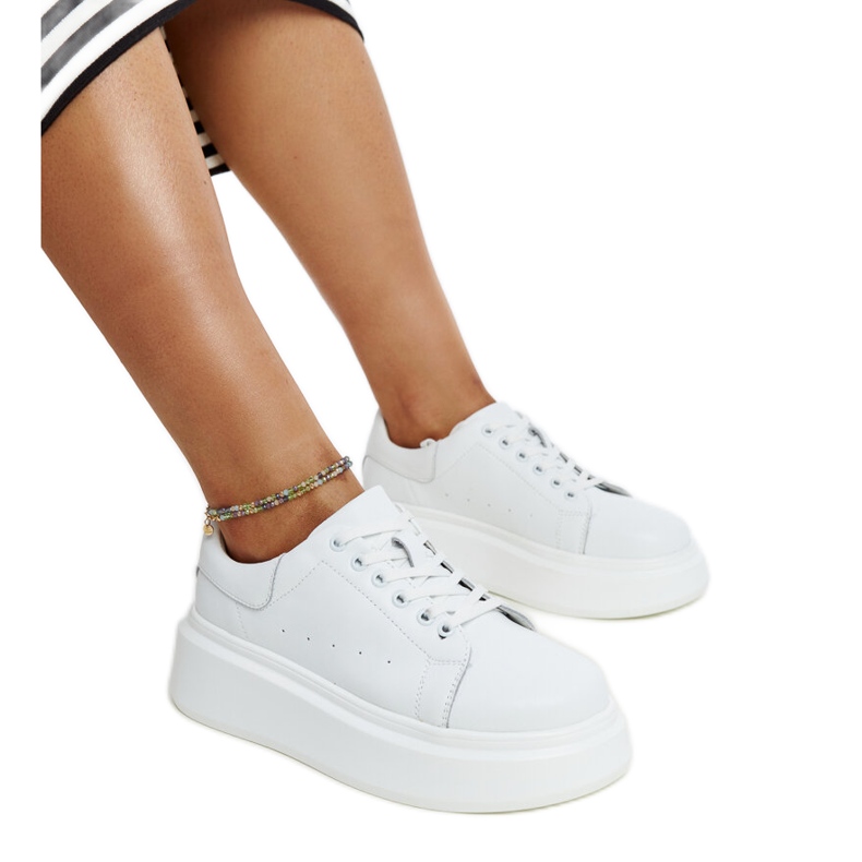 White leather lace-up sneakers