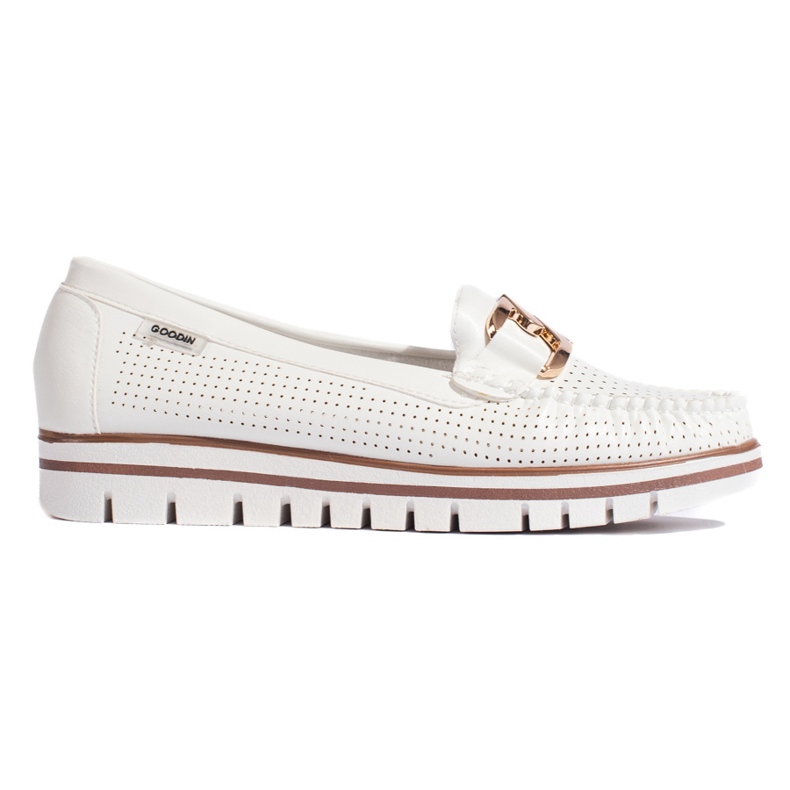 Goodin Openwork white loafers on the platform