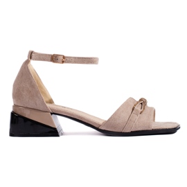 Goodin Dark beige suede sandals with low heels Goodin Dark beige suede sandals with low heels