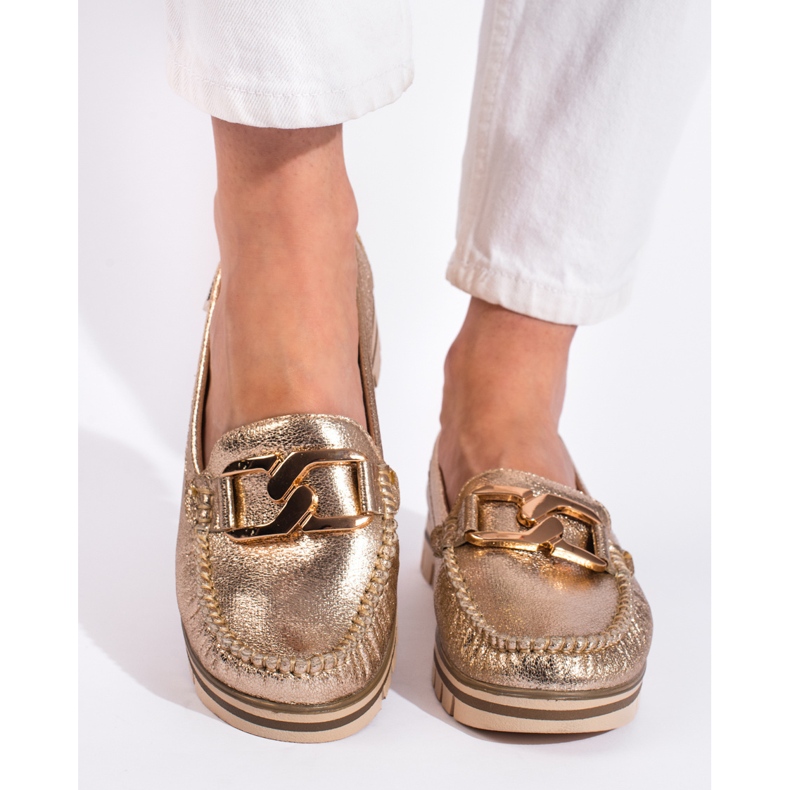 Goodin Women's gold platform loafers golden