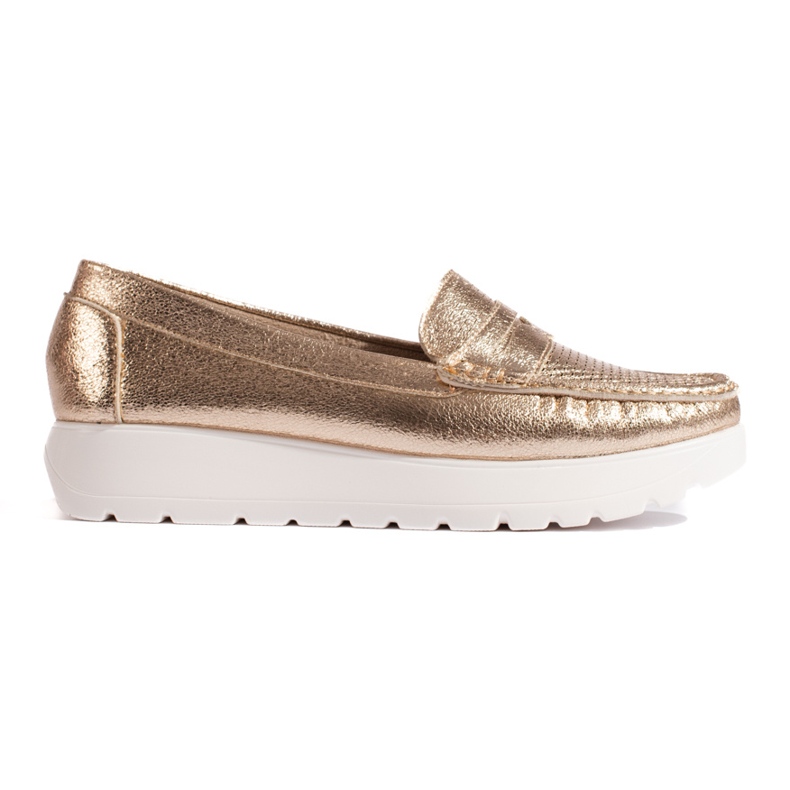 Goodin Openwork gold women's loafers on the platform golden