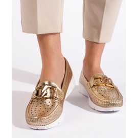 Goodin Women's gold moccasins with a buckle golden
