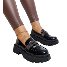 Black loafers decorated with Leceta zircons