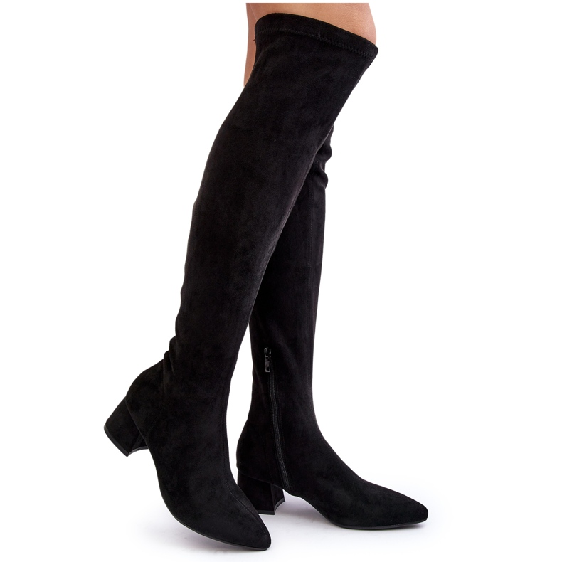 Women's Over-the-Knee Low Heel Boots Black Maidna