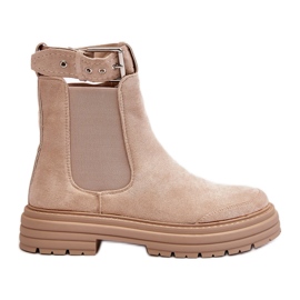 Suede Chelsea boots on a massive sole, light beige Ozaro