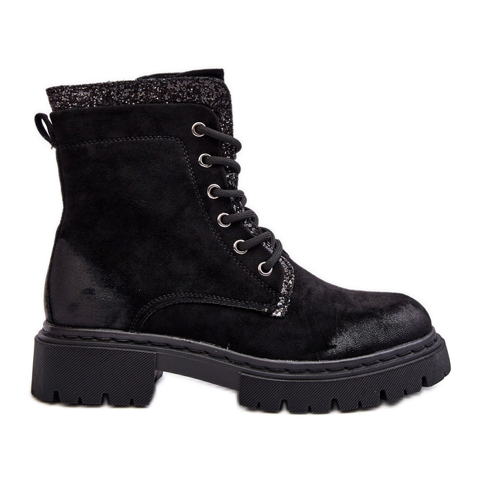 Decorated Women's Worker Boots With Zipper Black Santelia