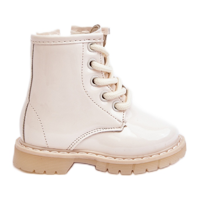 Children's patent leather ankle boots with a zipper, Beige Tibbie
