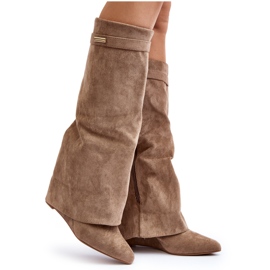 Beige Pattia Women's Hidden Wedge Boots Beige Pattia Women's Hidden Wedge Boots