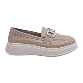 Women's Leather Moccasins on the Platform Beige S.Barski LR720