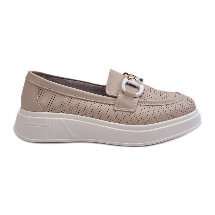 Women's Leather Moccasins on the Platform Beige S.Barski LR720