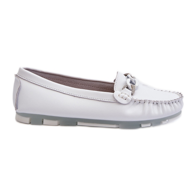 Women's Leather Moccasins With Decoration, White S.Barski LR339
