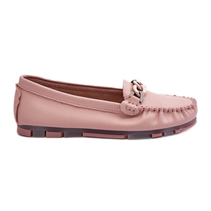 Women's Leather Moccasins With Decoration, Pink S.Barski LR339