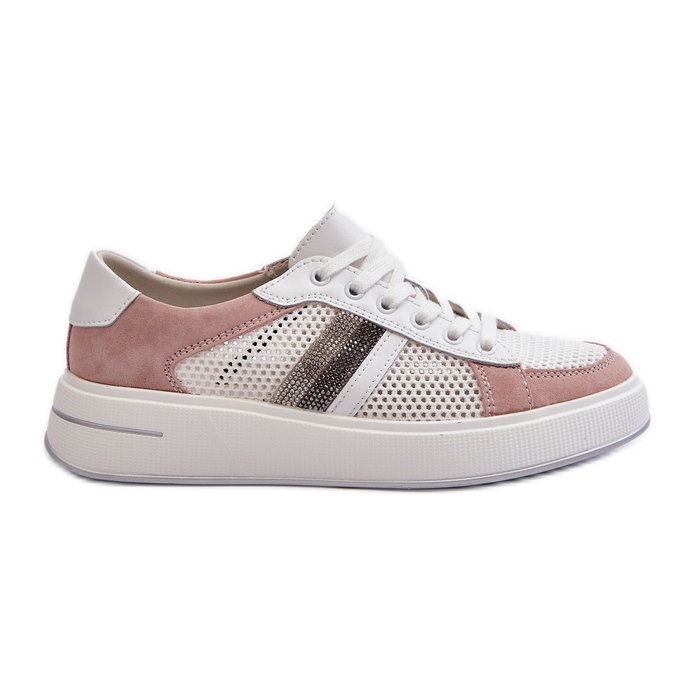 S.Barski D&A Women's Leather Sneakers LR110 White and Pink S.Barski D&A Women's Leather Sneakers LR110 White and Pink