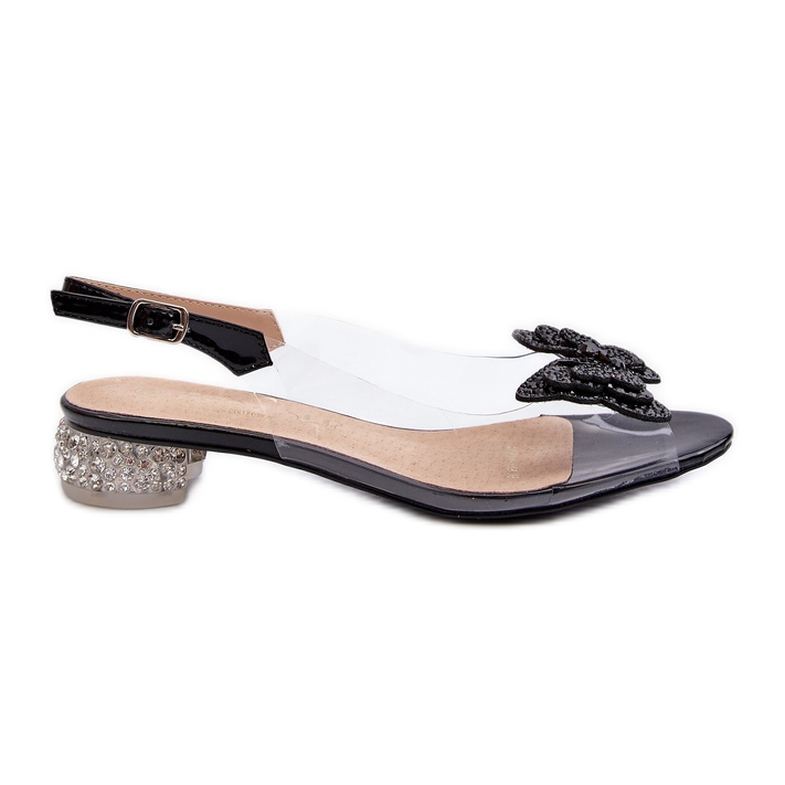 S.Barski Transparent Low Heel Sandals With a Butterfly Black D&amp;A MR38-388