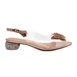 S.Barski Transparent Low Heel Sandals With a Butterfly, Rose Gold D&amp;A MR38-388 pink