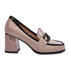 S.Barski Women's Pumps On A High Heel Patent Beige D&amp;A MR38-973