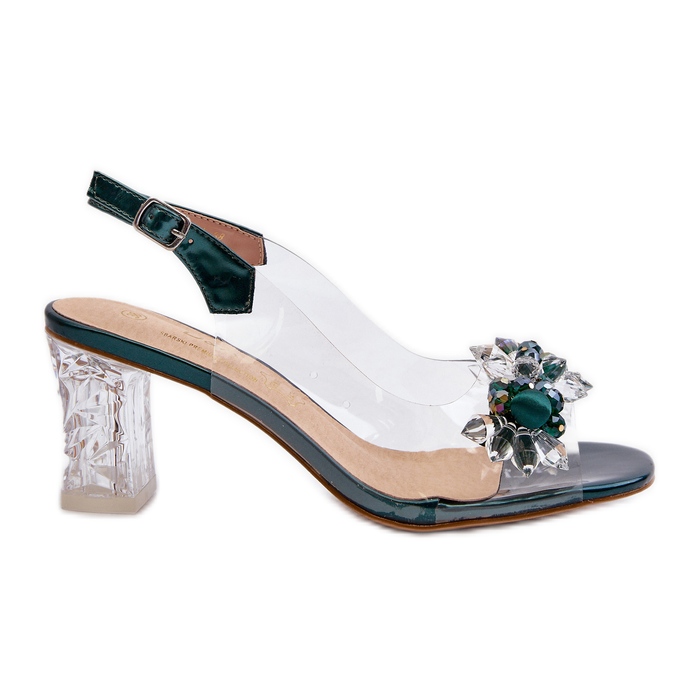 S.Barski Transparent sandals on a high heel with decorations, green D&amp;A MR38-D1