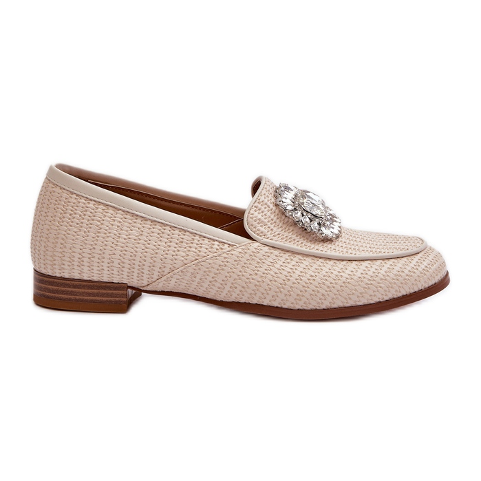 S.Barski Women's Flat Heel Moccasins With a Brooch Beige D&amp;A MR38-676
