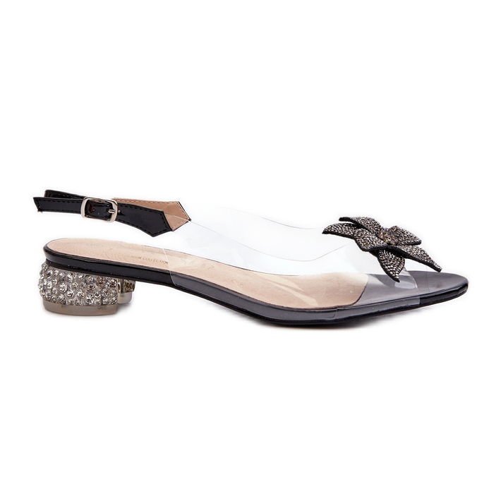S.Barski Transparent Low Heel Sandals With Black Decoration D&amp;A MR38-383