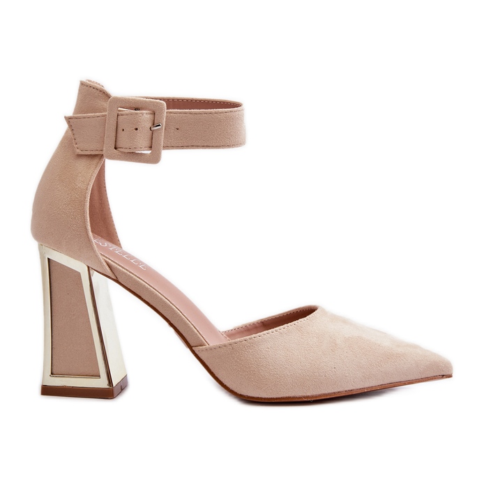 Suede Pumps on a High Heel Beige Lodho
