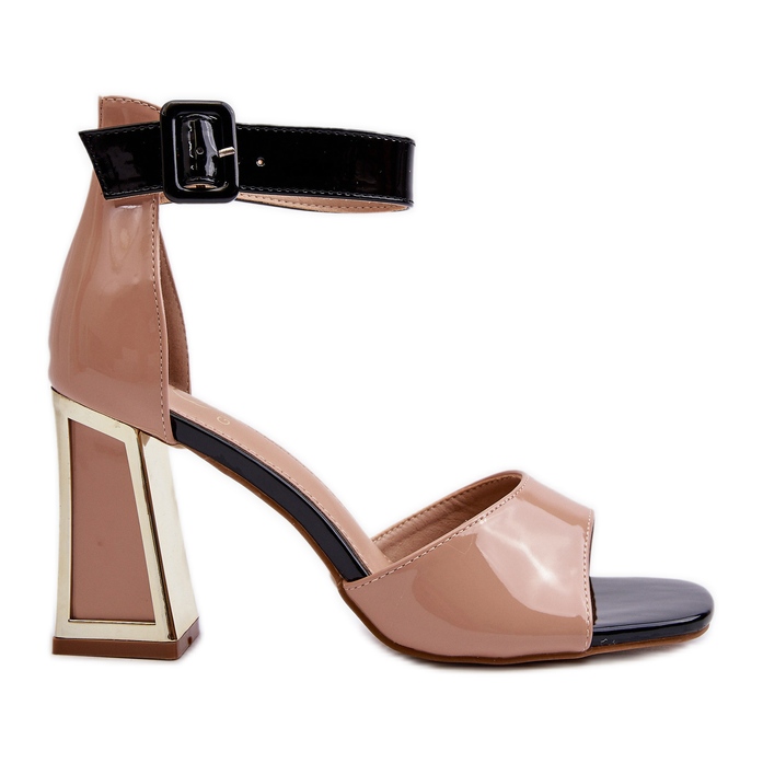 Patent leather sandals on a high heel, Beige Adrianu