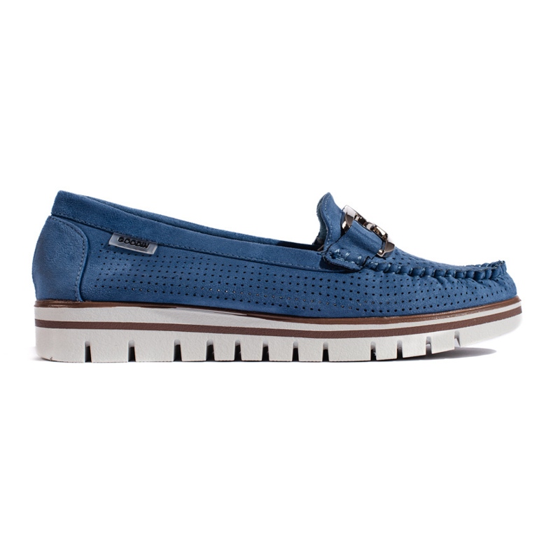 Goodin Openwork blue platform loafers