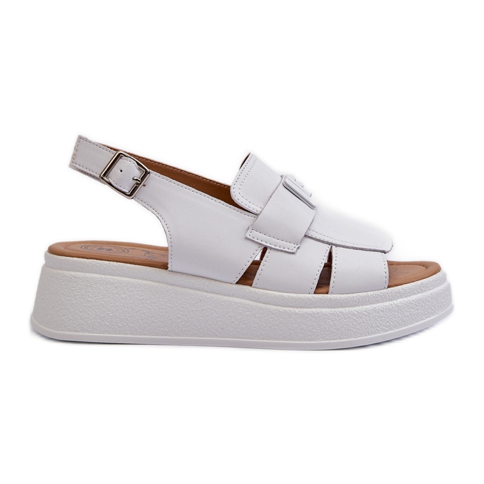White Vivitellia Women's Leather Sandals On A Platform And Wedge