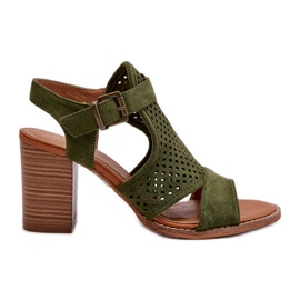 Openwork Sandals on a High Heel Dark Green Hey Lover