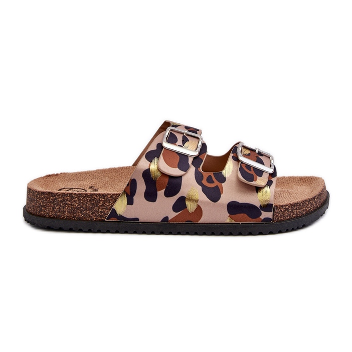 Beige and Brown Women's Flip-Flops with Buckles Oliena