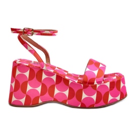 Patterned Sandals On A Platform And Wedge Fuchsia Wiandia pink